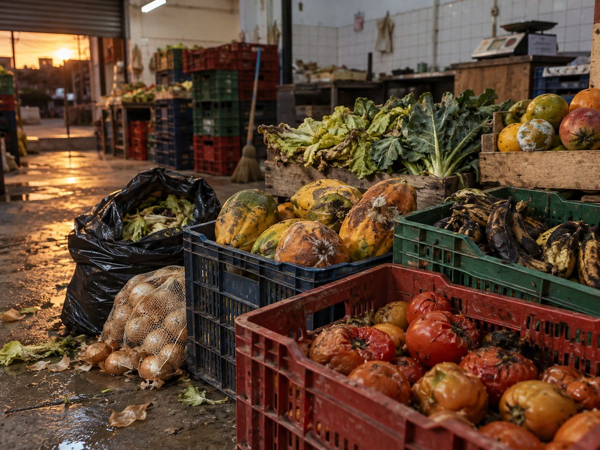 Caixas de verdura e fruta sobrando no fim do dia