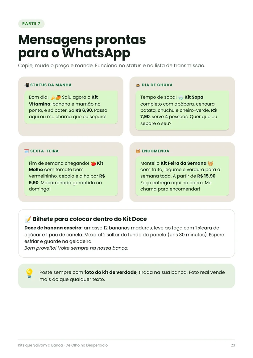 Página com mensagens prontas para o status e a lista de transmissão do WhatsApp